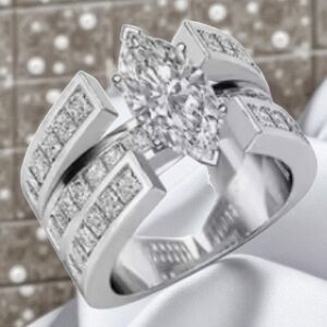 Elegant Silver Tone  Cubic Zirconia Ring